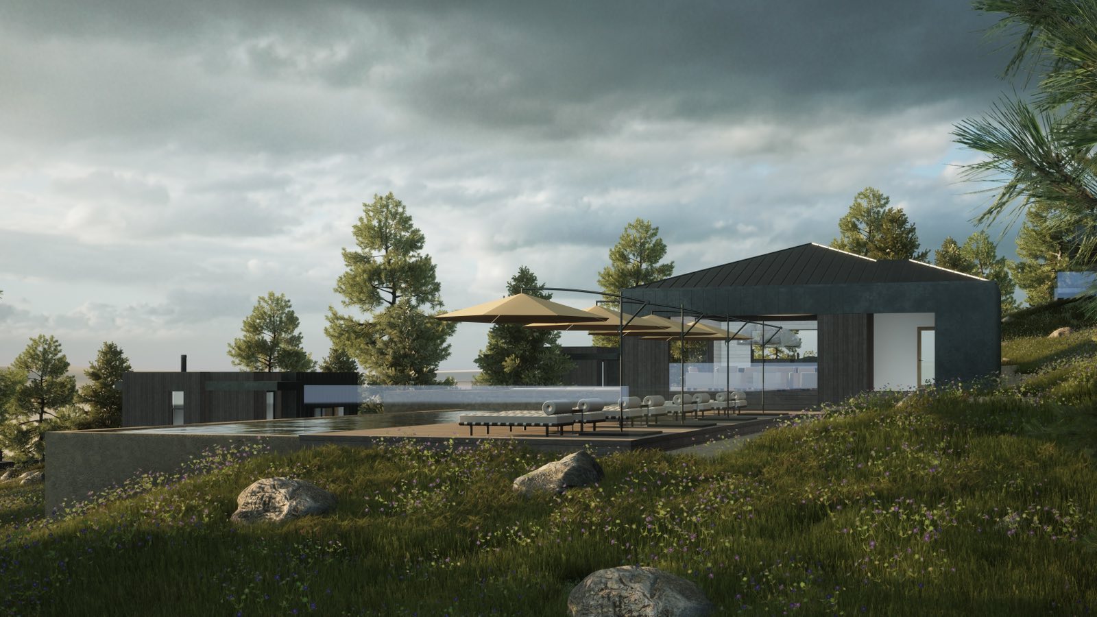 Cottage settlement in the Carpathian Mountains - natural materials
