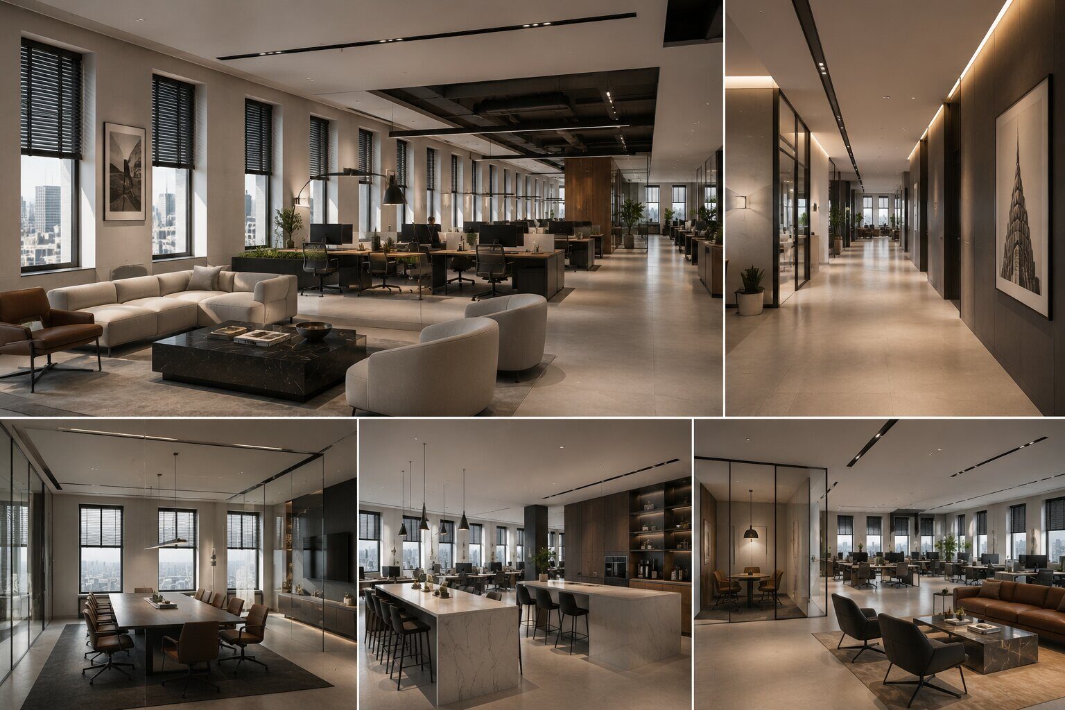 Collage of modern office interior design concepts