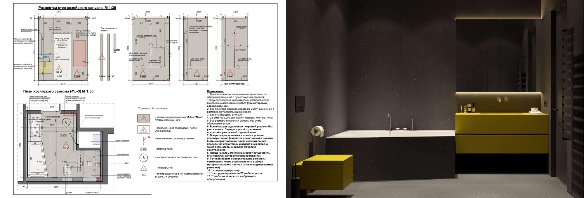 Bathroom: wall elevations and rendering