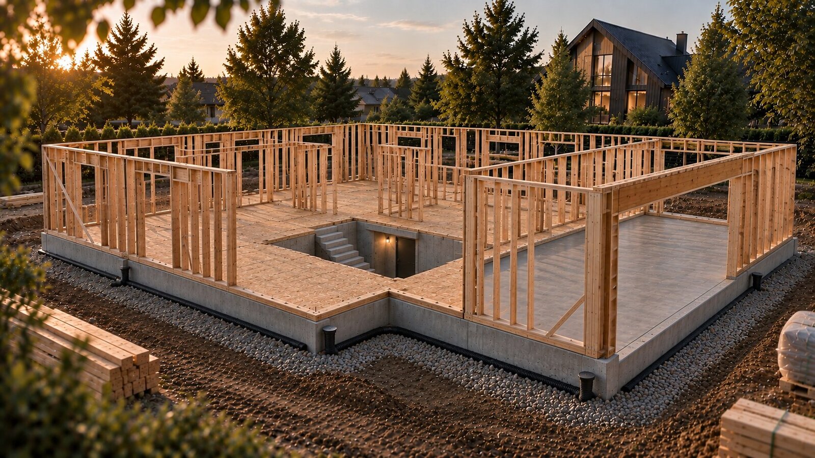 Frame construction of a house