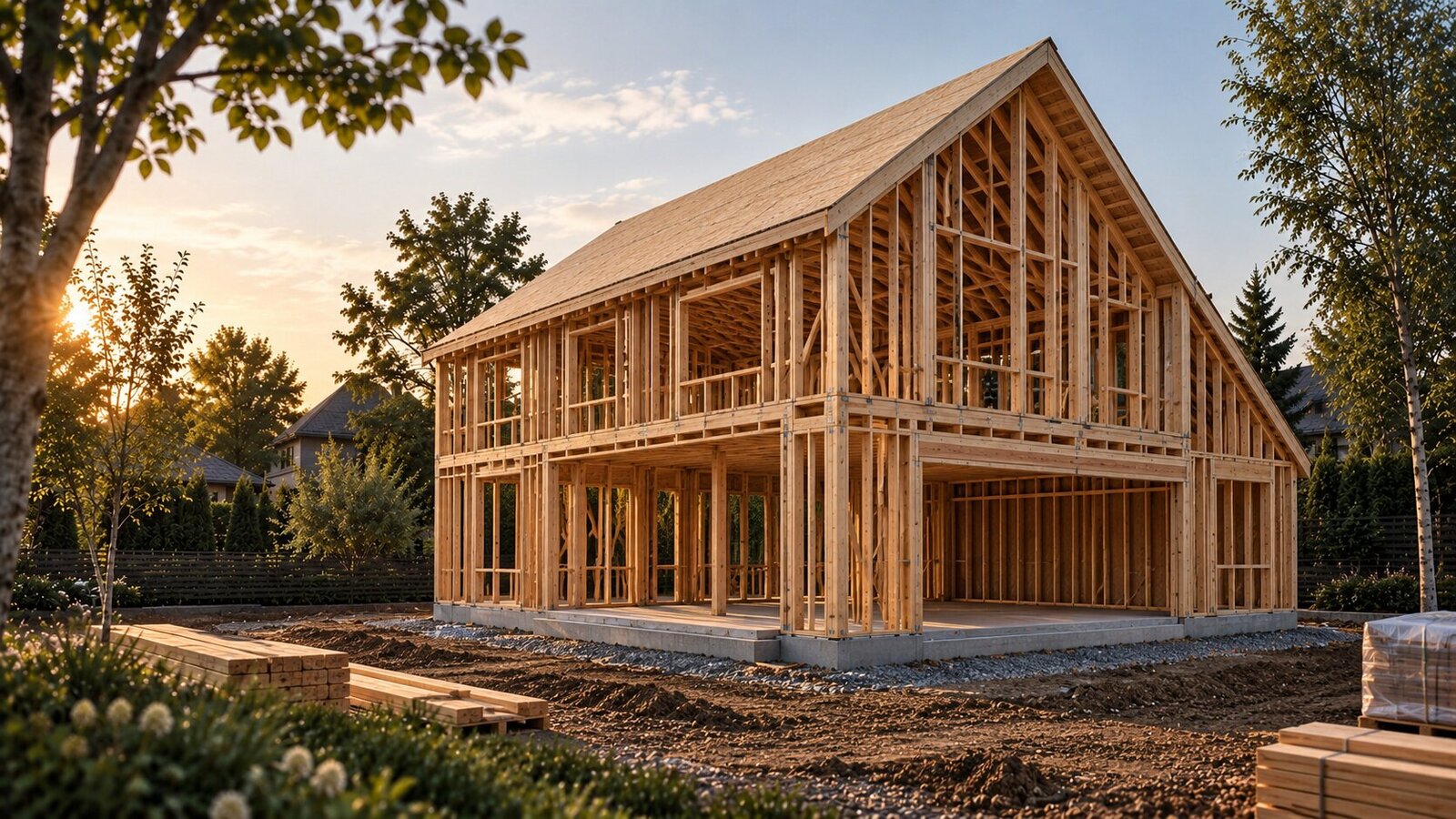Frame roof structure of a large house