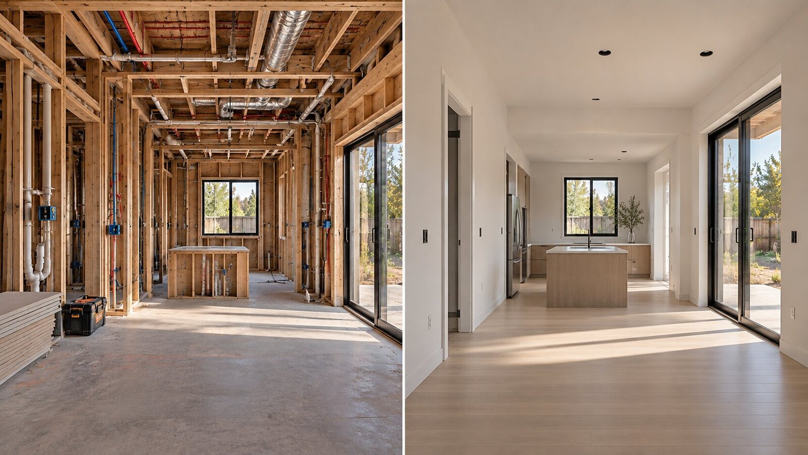 Frame construction of a house, interior view